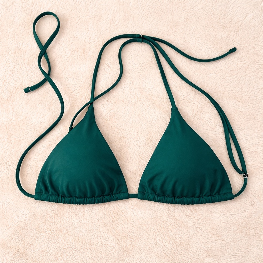 🌿 Emerald Green Bikini Set Size L NWOT Tie Side Resort Beach Vacation Chic Style - Picture 3 of 6